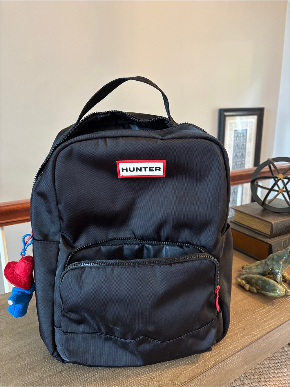 Hunter Black Nylon Backpack with Red Logo Accent